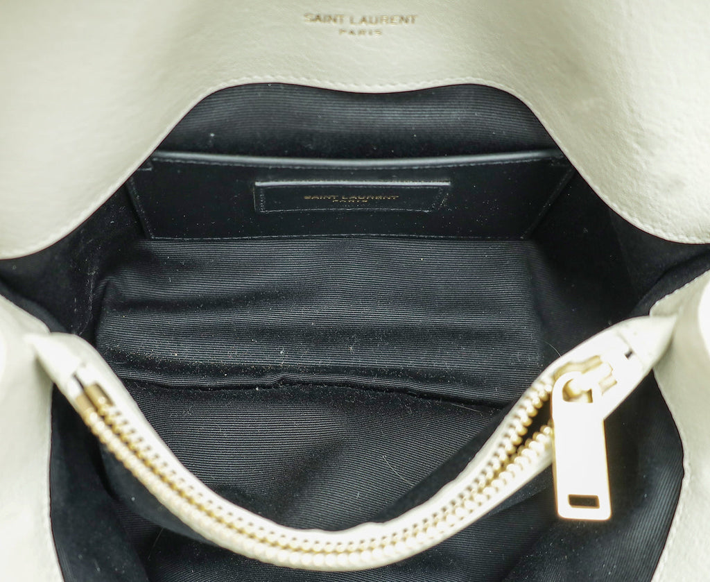 YSL Blanc Vintage College Chevron Medium Bag