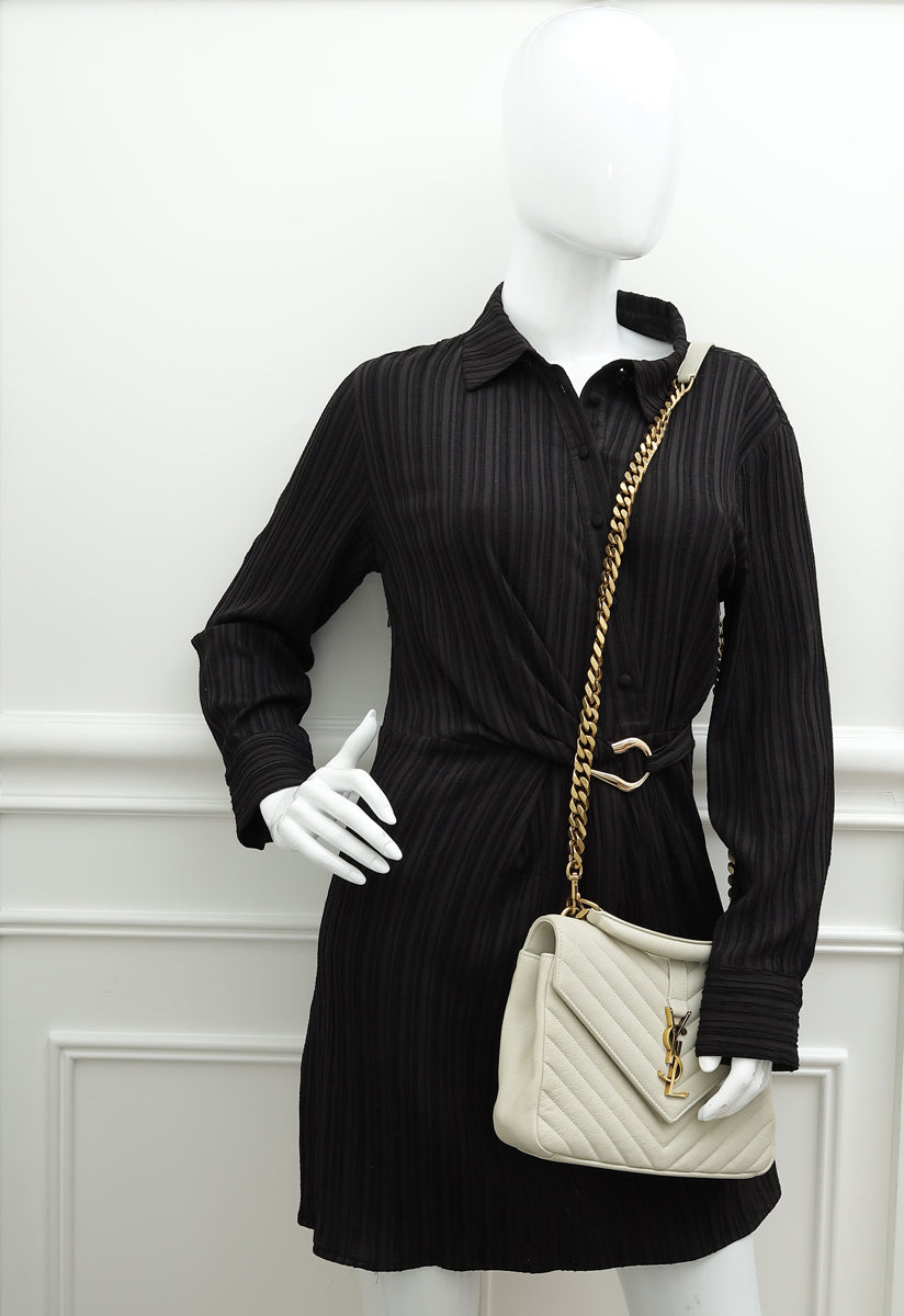 YSL Blanc Vintage College Chevron Medium Bag
