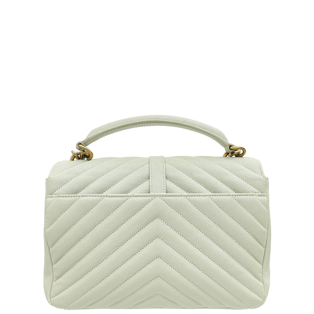 YSL Blanc Vintage College Chevron Medium Bag