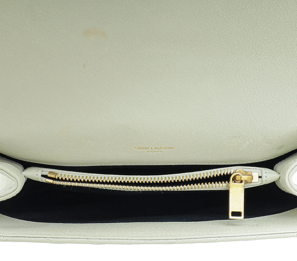 YSL Blanc Vintage College Chevron Medium Bag