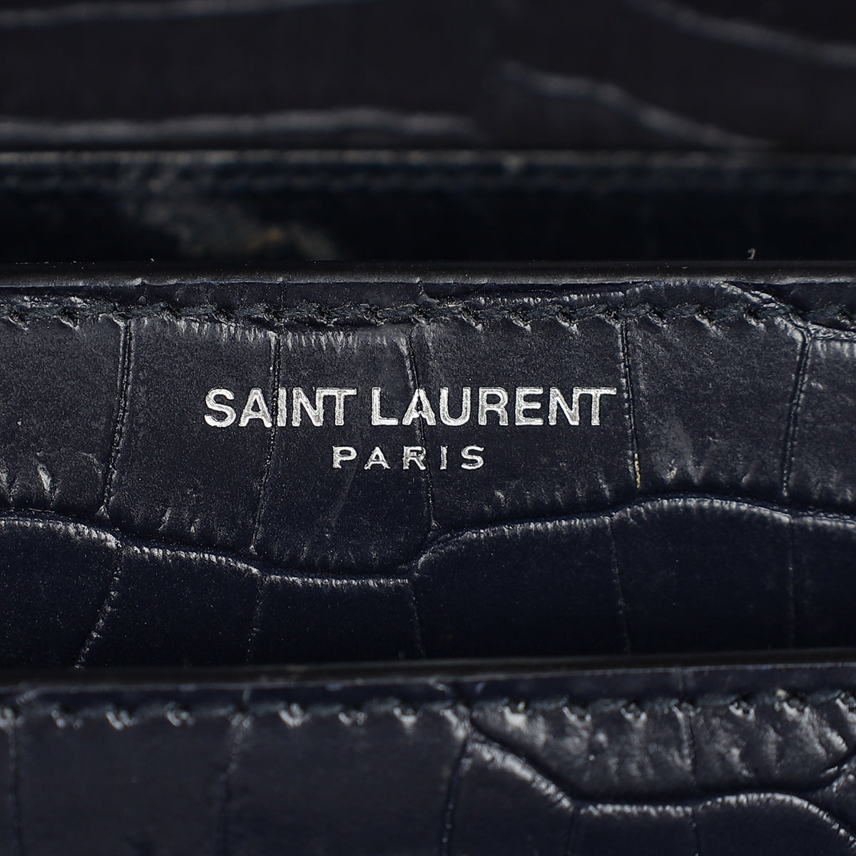 YSL Dark Blue Croco Embossed Sunset Chain Shoulder Bag