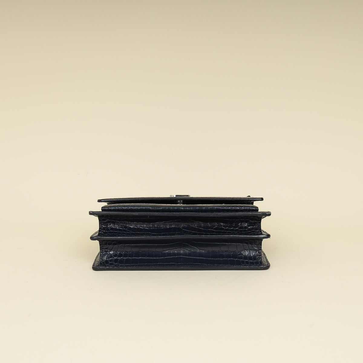 YSL Dark Blue Croco Embossed Sunset Chain Shoulder Bag