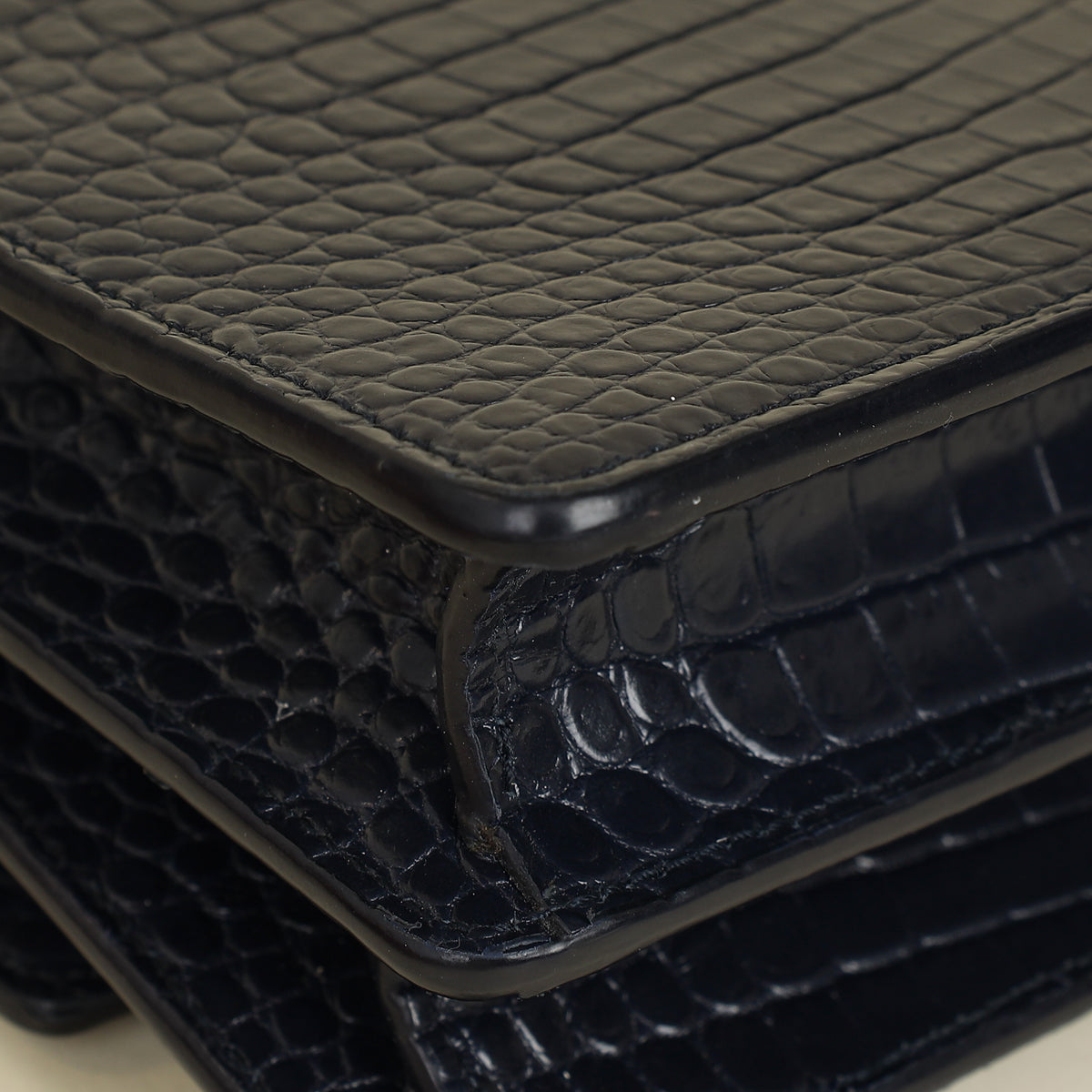 YSL Dark Blue Croco Embossed Sunset Chain Shoulder Bag