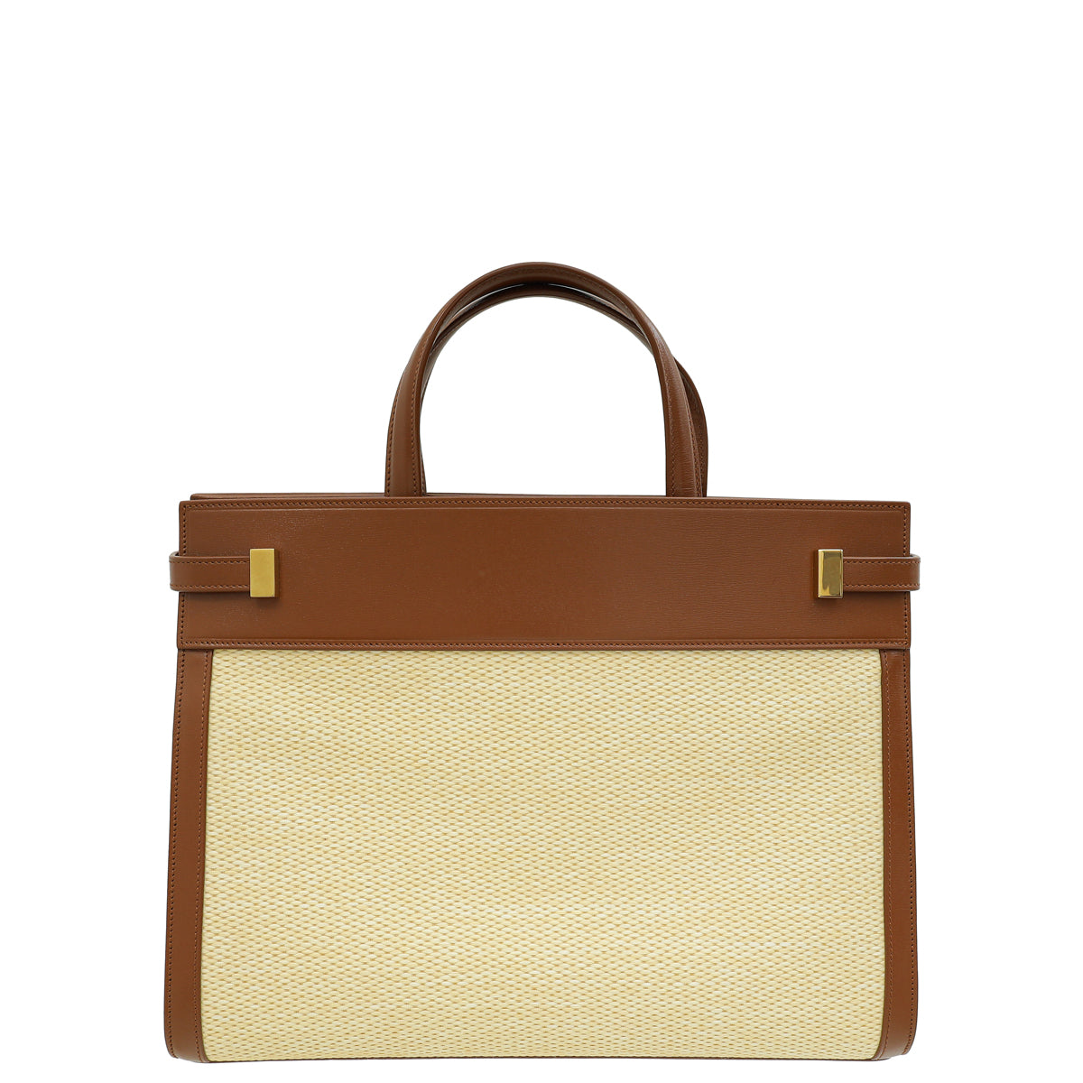 YSL Bicolor Manhattan Raffia Top Handle Tote Bag