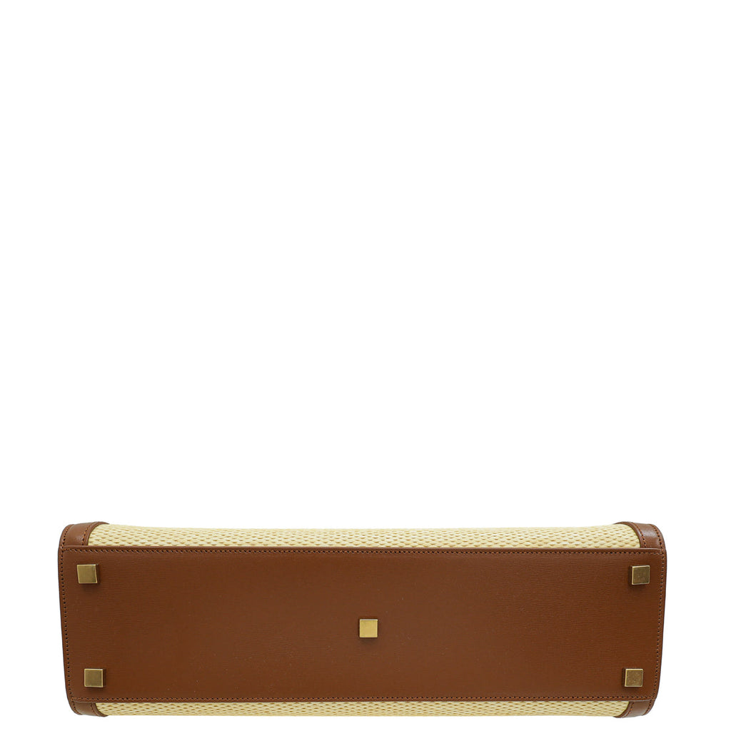 YSL Bicolor Manhattan Raffia Top Handle Tote Bag