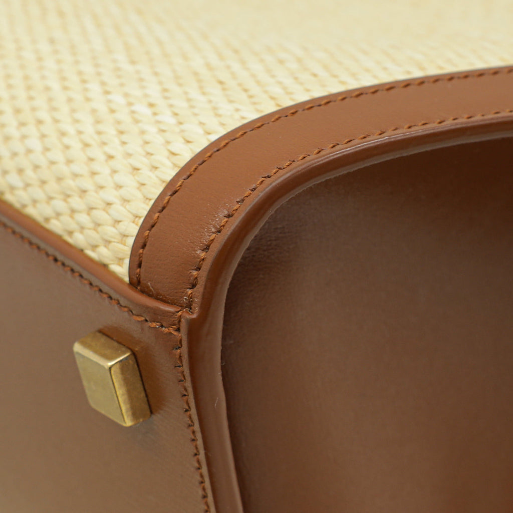 YSL Bicolor Manhattan Raffia Top Handle Tote Bag