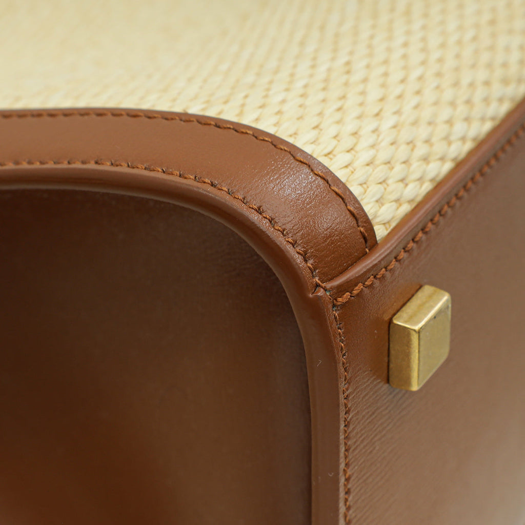 YSL Bicolor Manhattan Raffia Top Handle Tote Bag