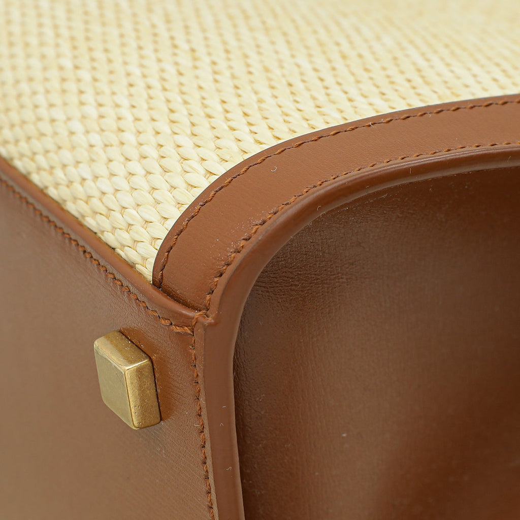 YSL Bicolor Manhattan Raffia Top Handle Tote Bag