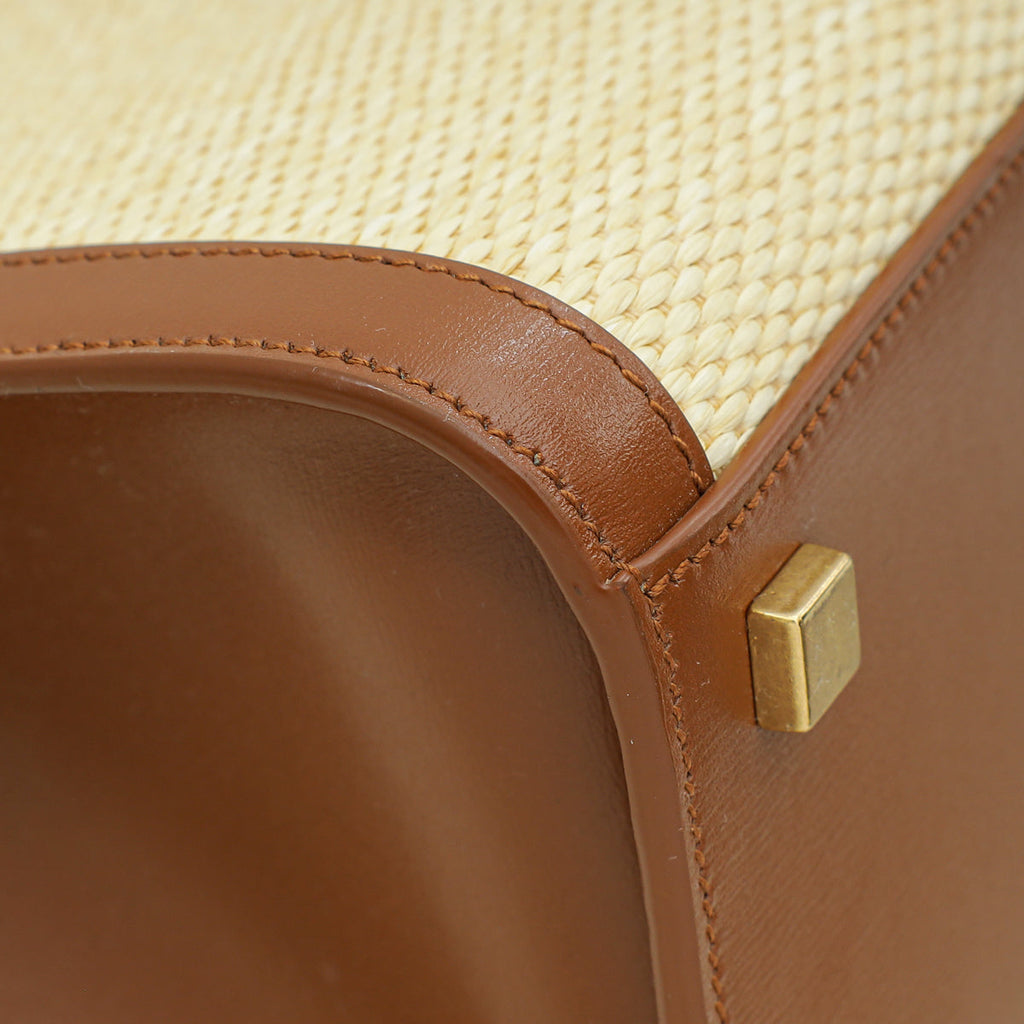 YSL Bicolor Manhattan Raffia Top Handle Tote Bag