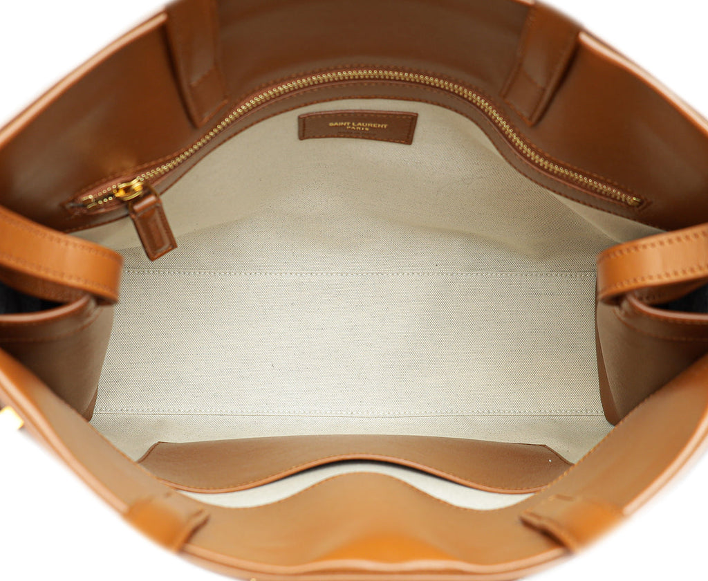 YSL Bicolor Manhattan Raffia Top Handle Tote Bag