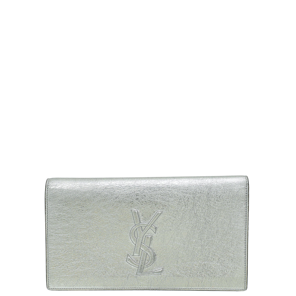 YSL Metallic Silver Belle De Jour Clutch