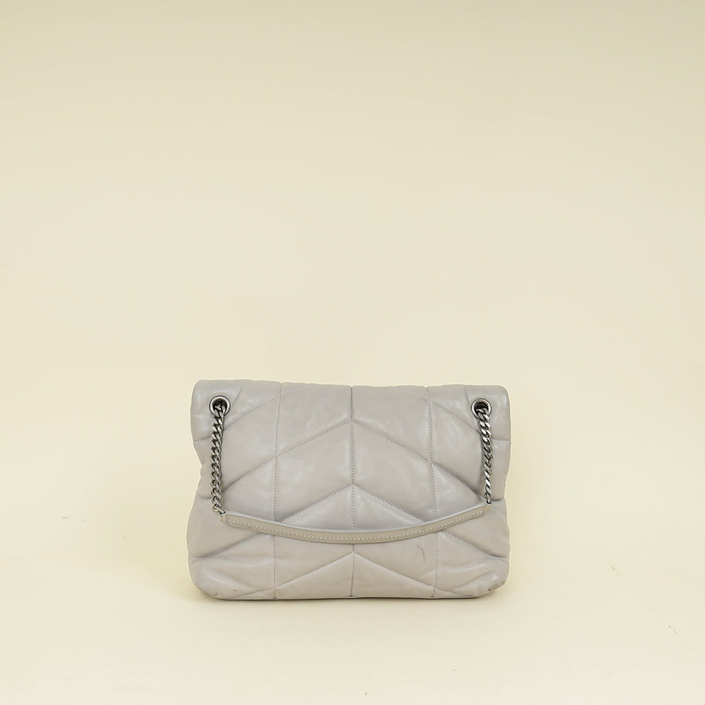 YSL Grey Loulou Puffer Large Flap Chain Bag