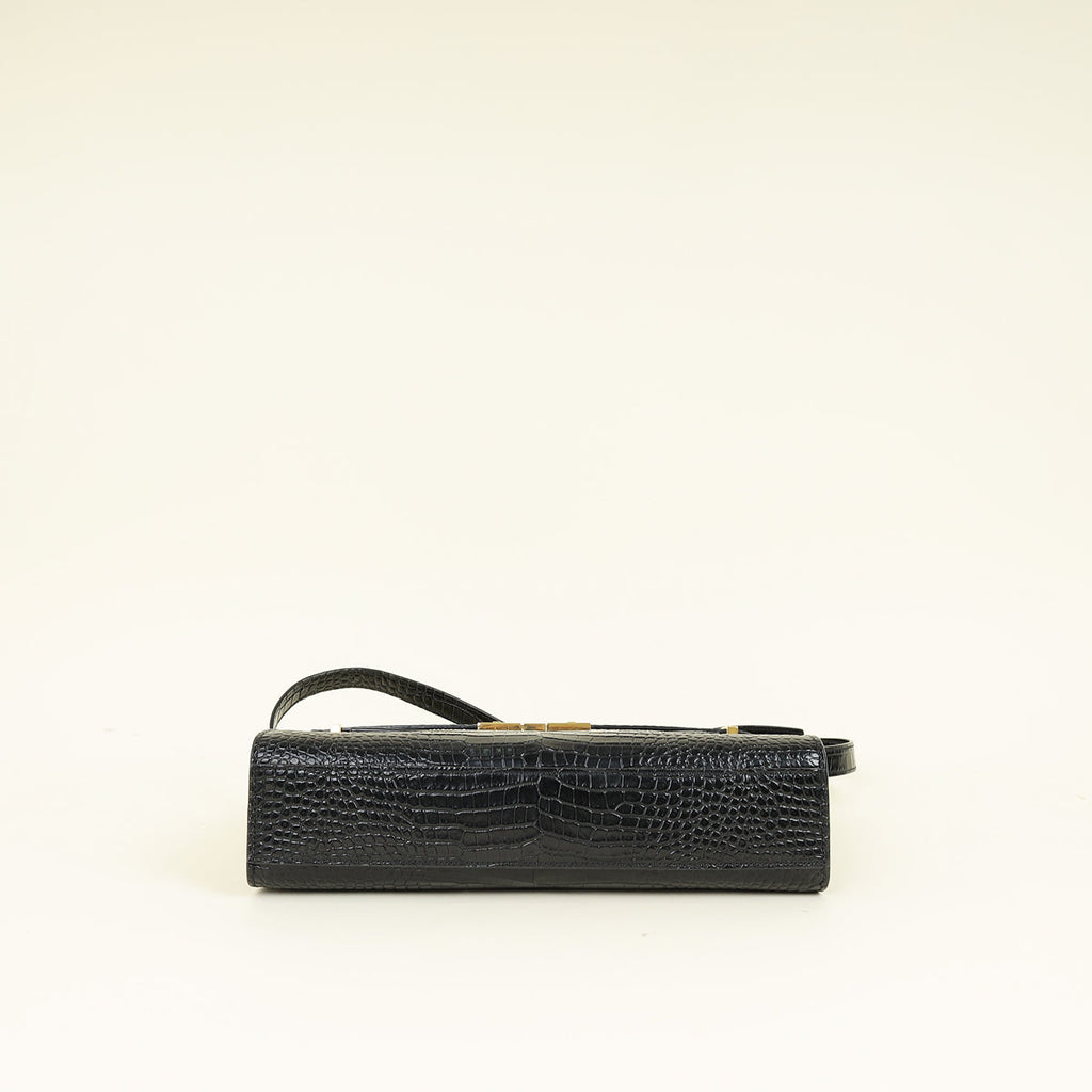 YSL Black Croco Embossed Manhattan Medium Shoulder Bag