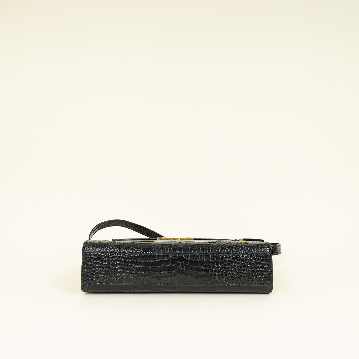 YSL Black Croco Embossed Manhattan Medium Shoulder Bag