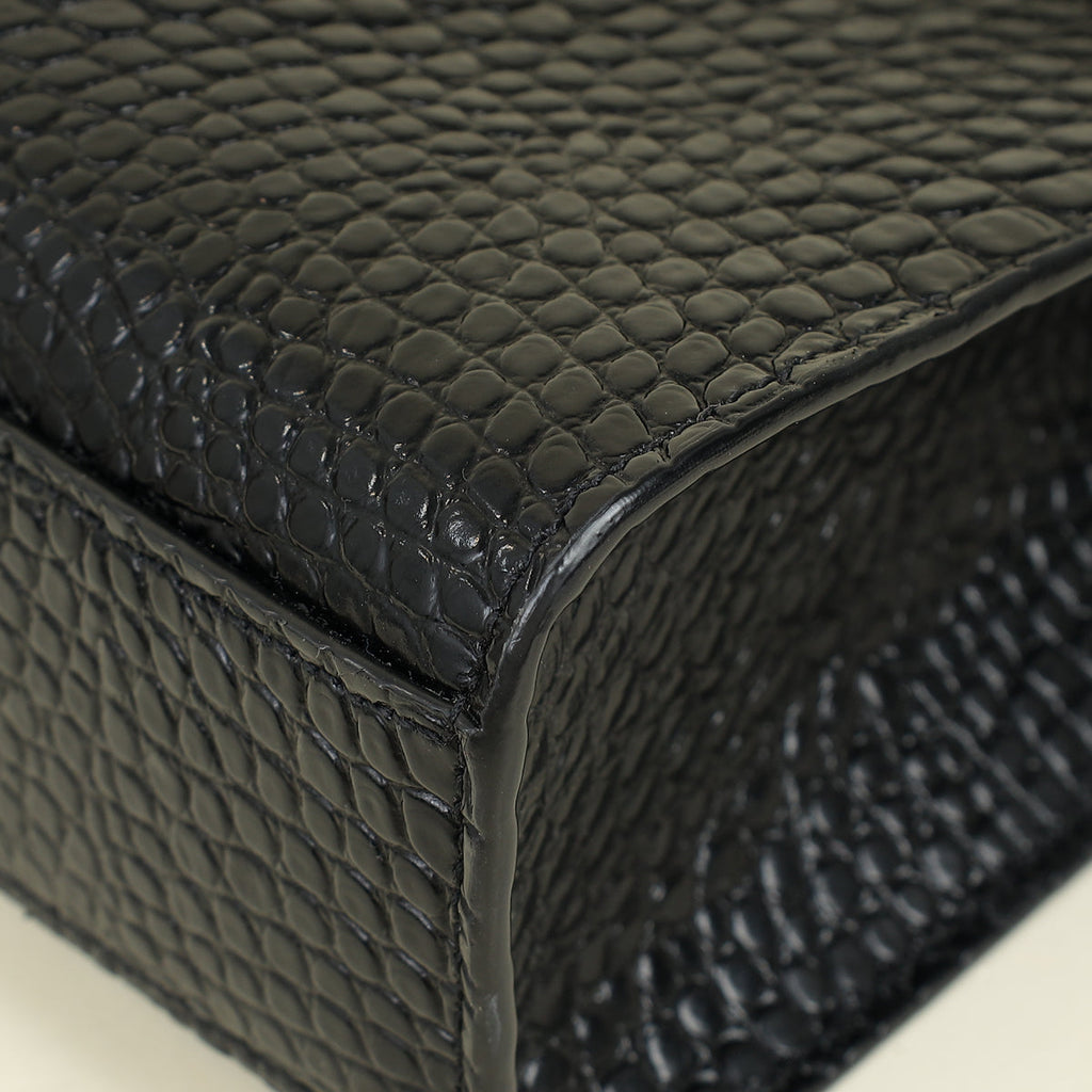 YSL Black Croco Embossed Manhattan Medium Shoulder Bag