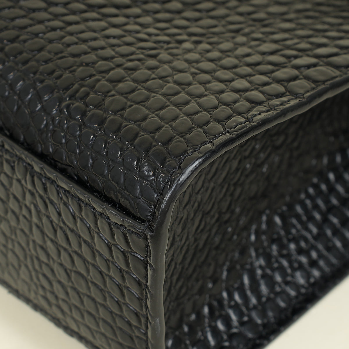 YSL Black Croco Embossed Manhattan Medium Shoulder Bag