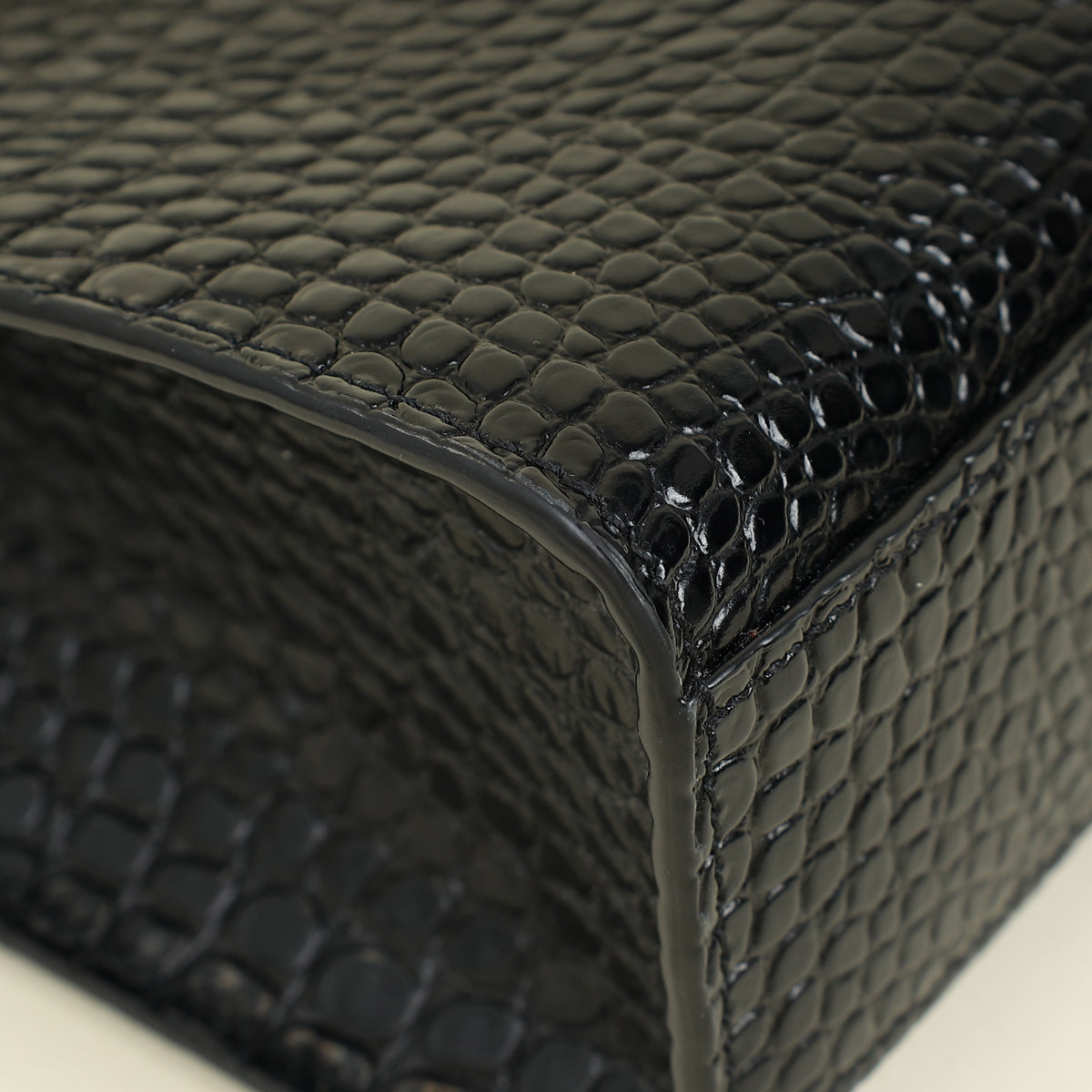 YSL Black Croco Embossed Manhattan Medium Shoulder Bag