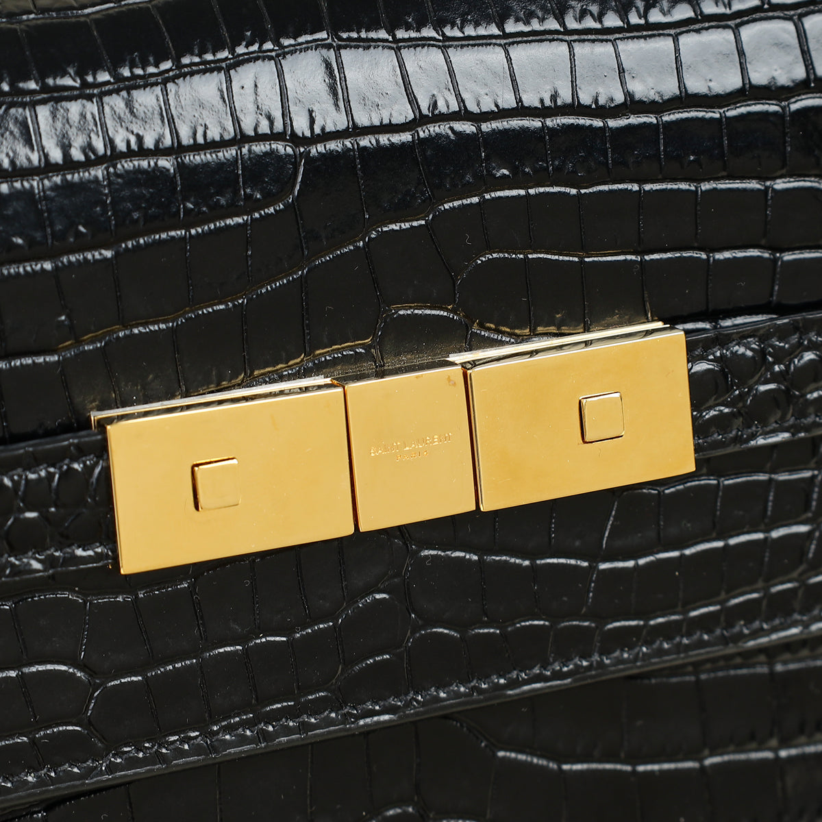 YSL Black Croco Embossed Manhattan Medium Shoulder Bag