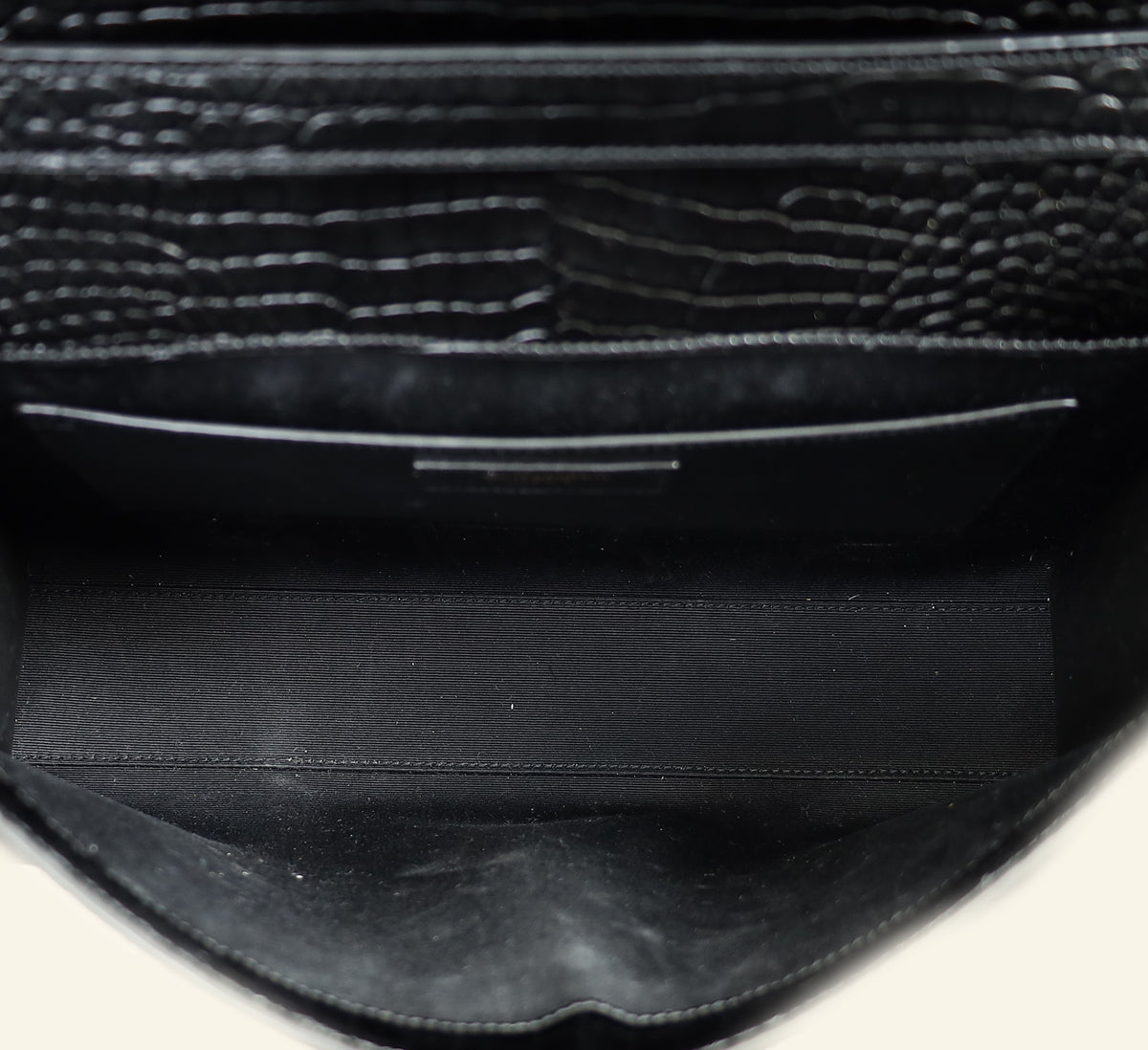 YSL Black Croco Embossed Manhattan Medium Shoulder Bag