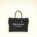 YSL Black Rive Gauche Raffia Small Tote Bag