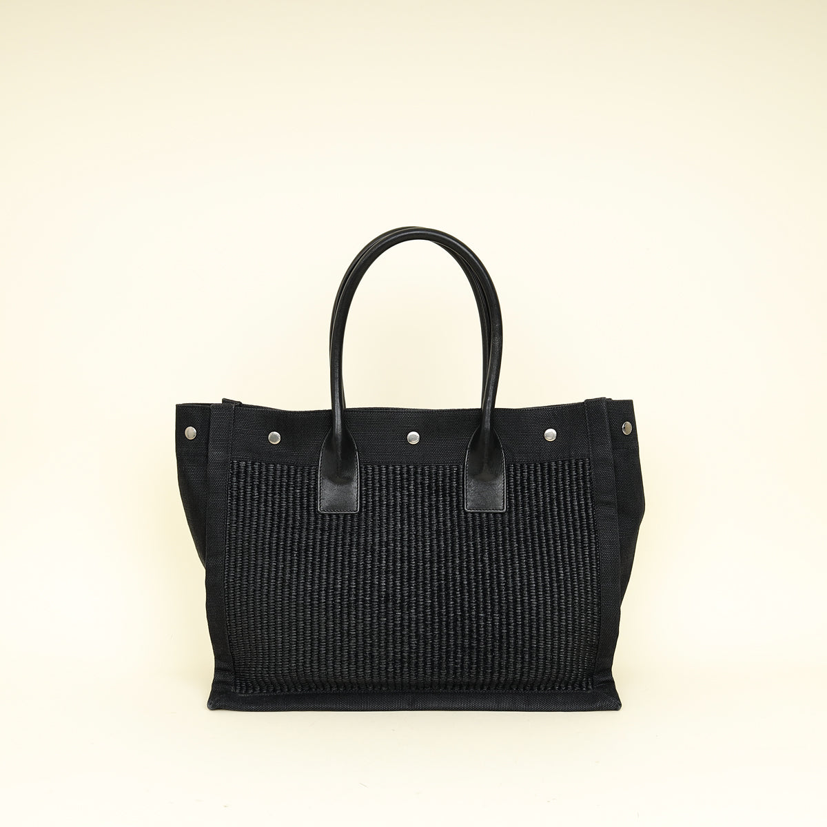 YSL Black Rive Gauche Raffia Small Tote Bag
