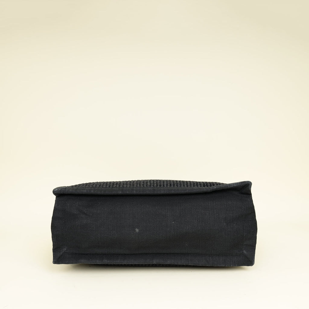 YSL Black Rive Gauche Raffia Small Tote Bag