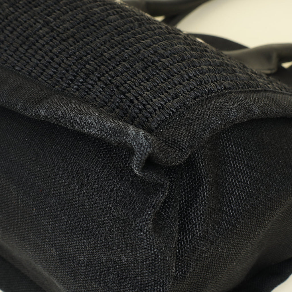 YSL Black Rive Gauche Raffia Small Tote Bag