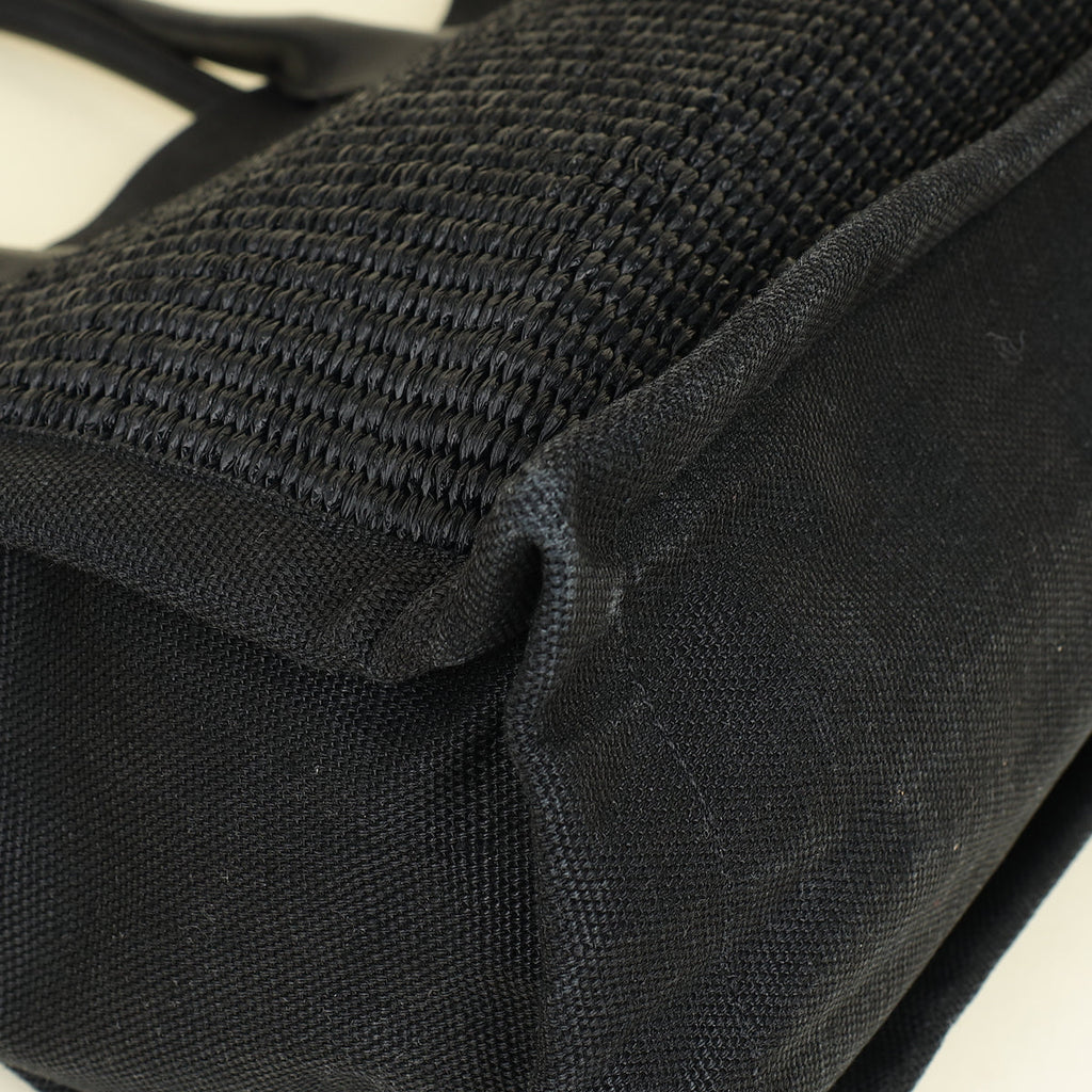 YSL Black Rive Gauche Raffia Small Tote Bag