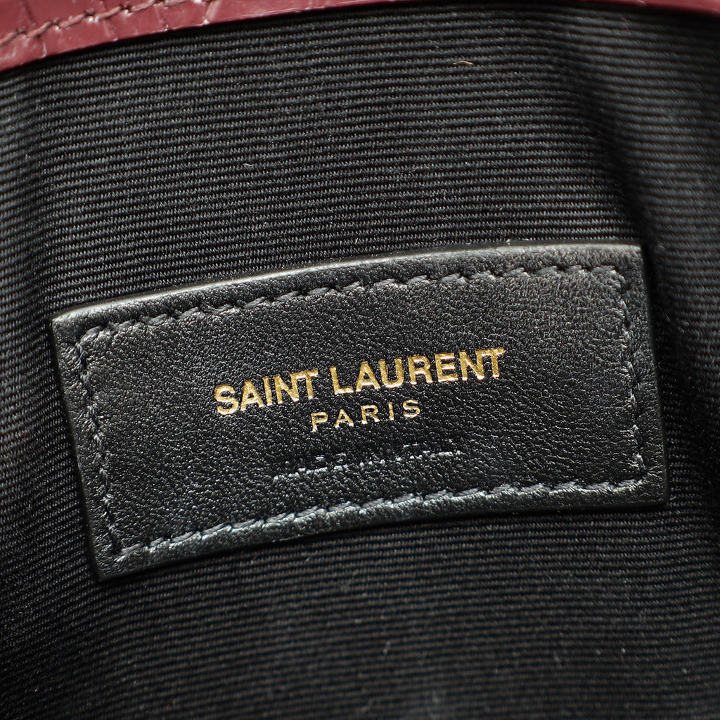 YSL Burgundy Crocodile Embossed Uptown Pouch