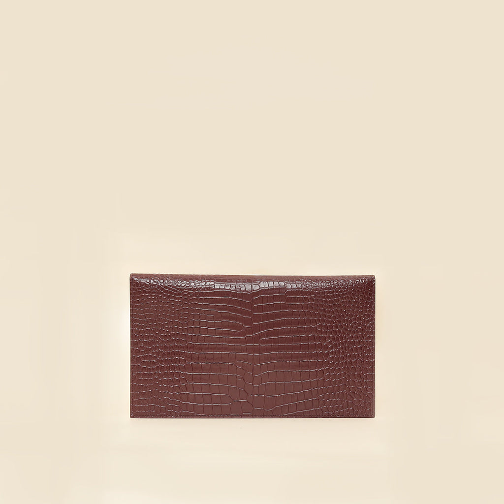 YSL Burgundy Crocodile Embossed Uptown Pouch