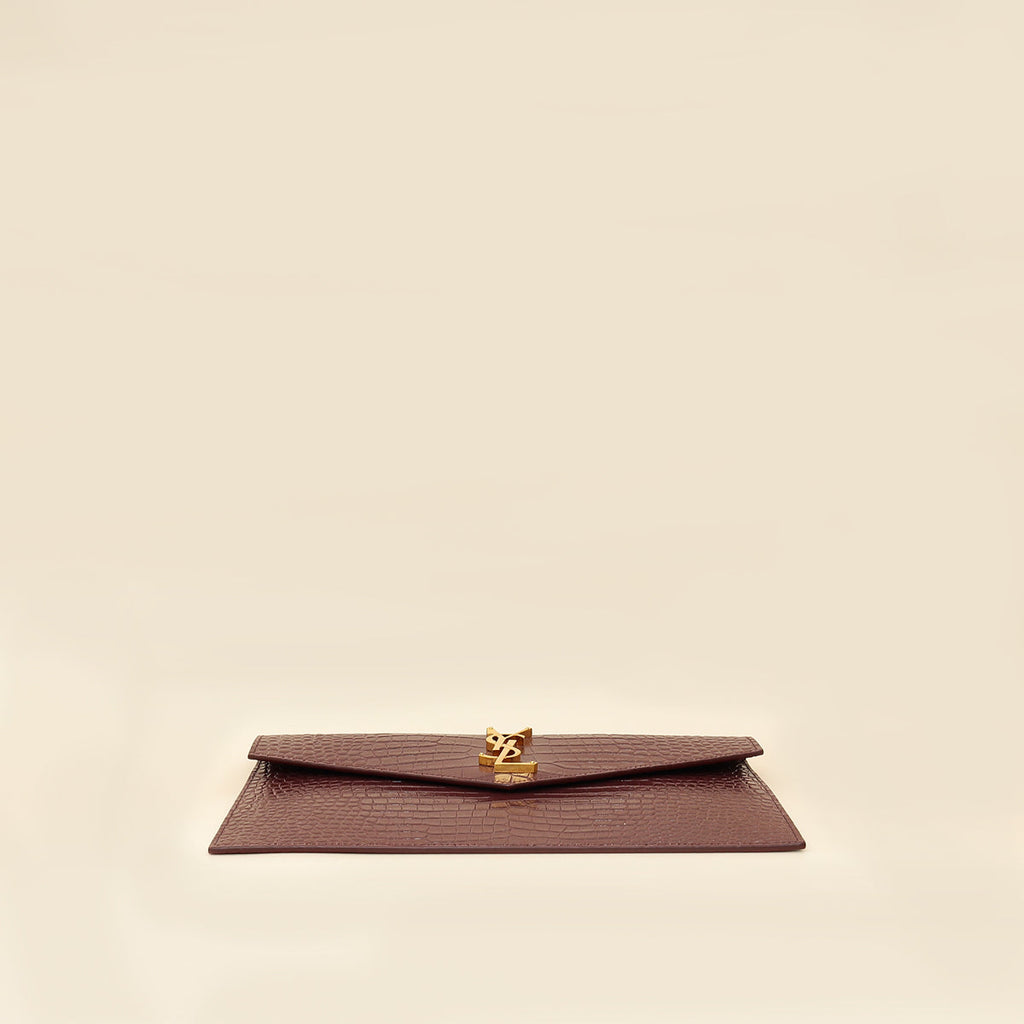YSL Burgundy Crocodile Embossed Uptown Pouch