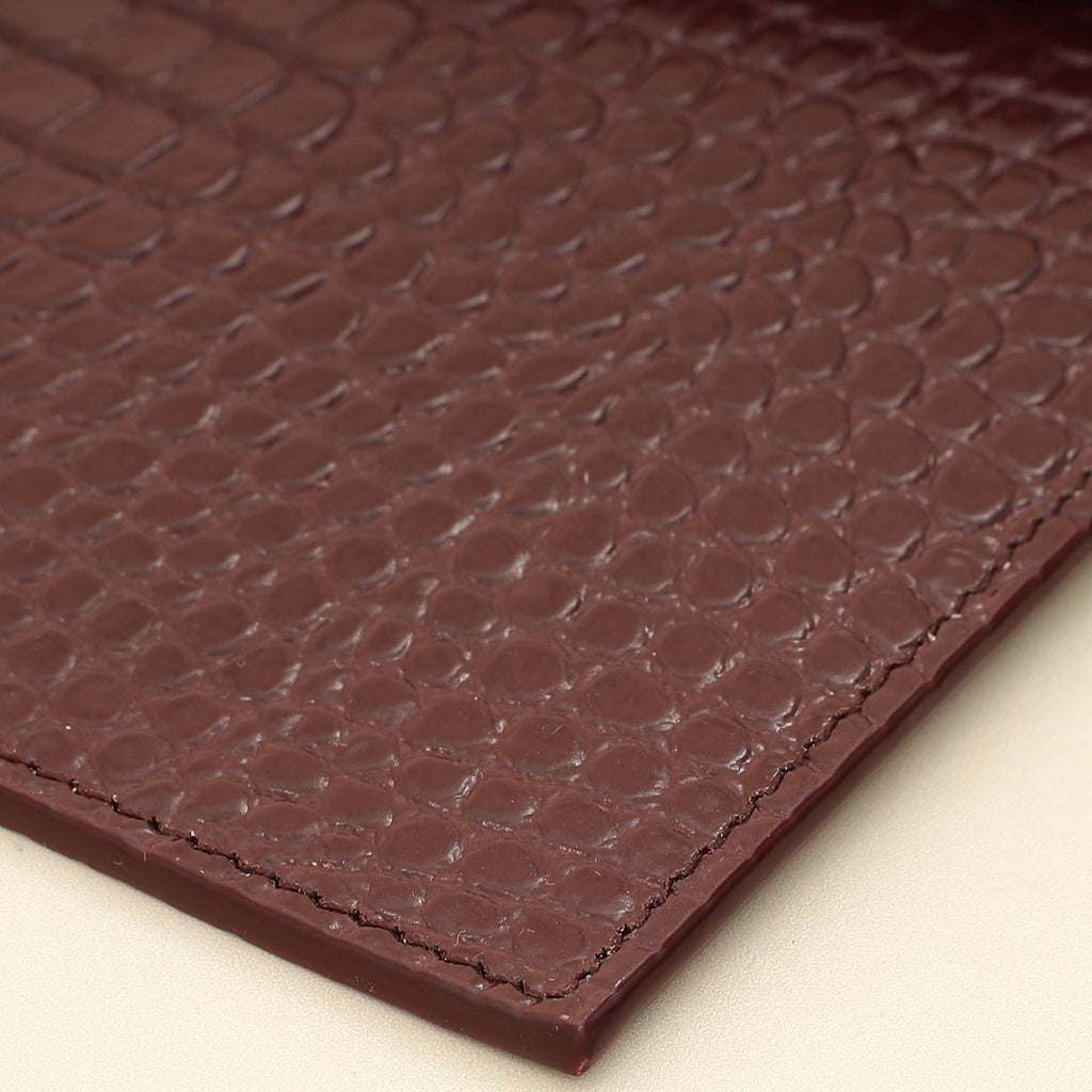 YSL Burgundy Crocodile Embossed Uptown Pouch
