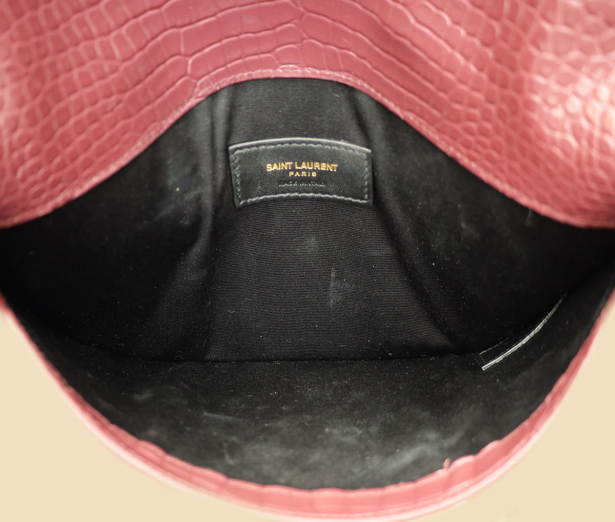 YSL Burgundy Crocodile Embossed Uptown Pouch
