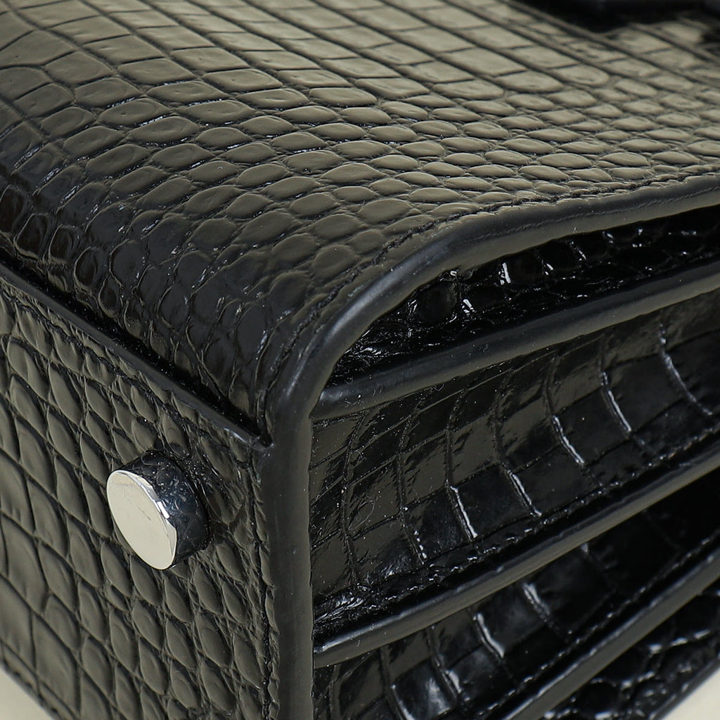 YSL Black Sac De Jour Croco Embossed Nano Bag