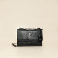 YSL Black Croco Embossed Sunset Medium Bag