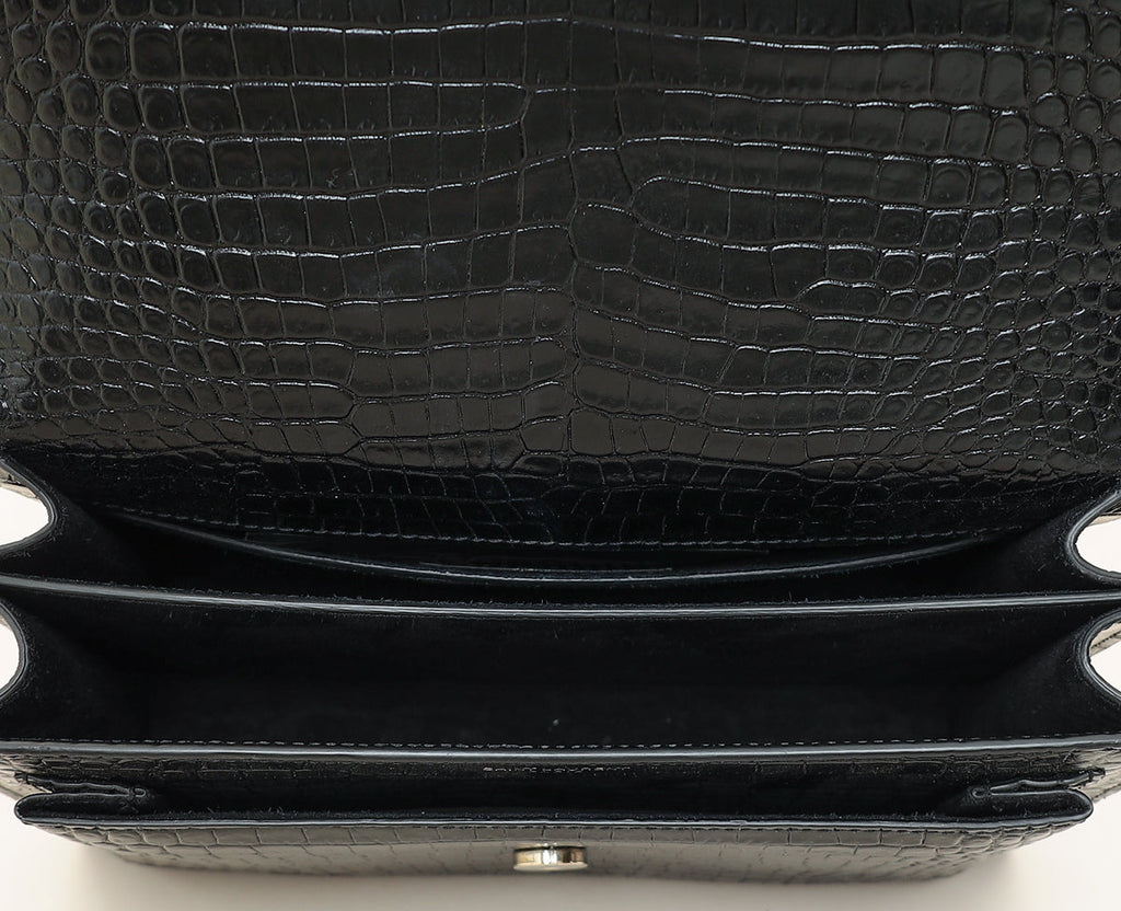 YSL Black Croco Embossed Sunset Medium Bag