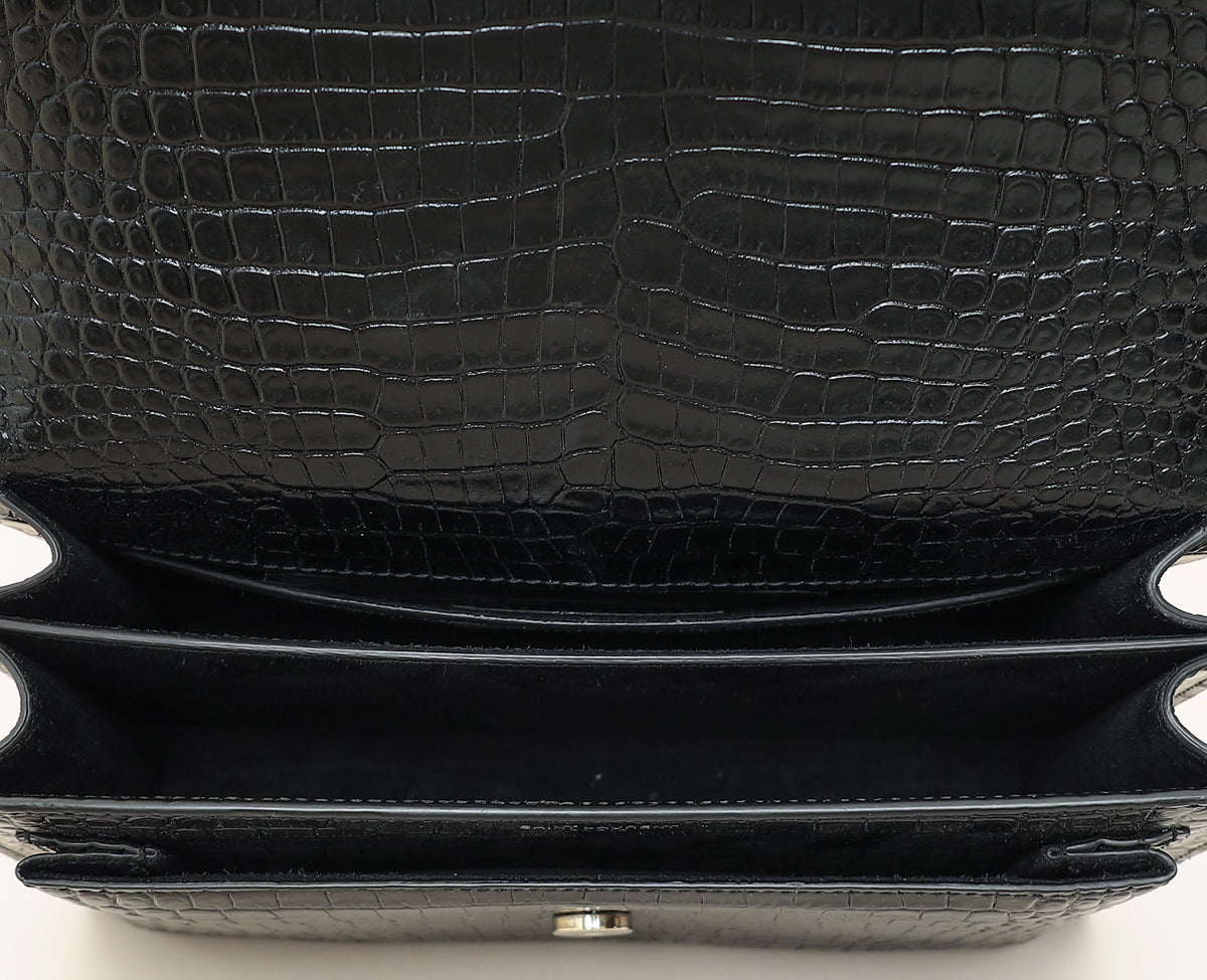 YSL Black Croco Embossed Sunset Medium Bag