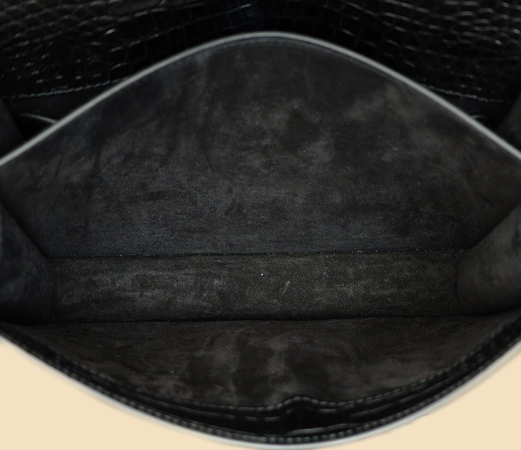 YSL Black Croco Embossed Sunset Medium Bag