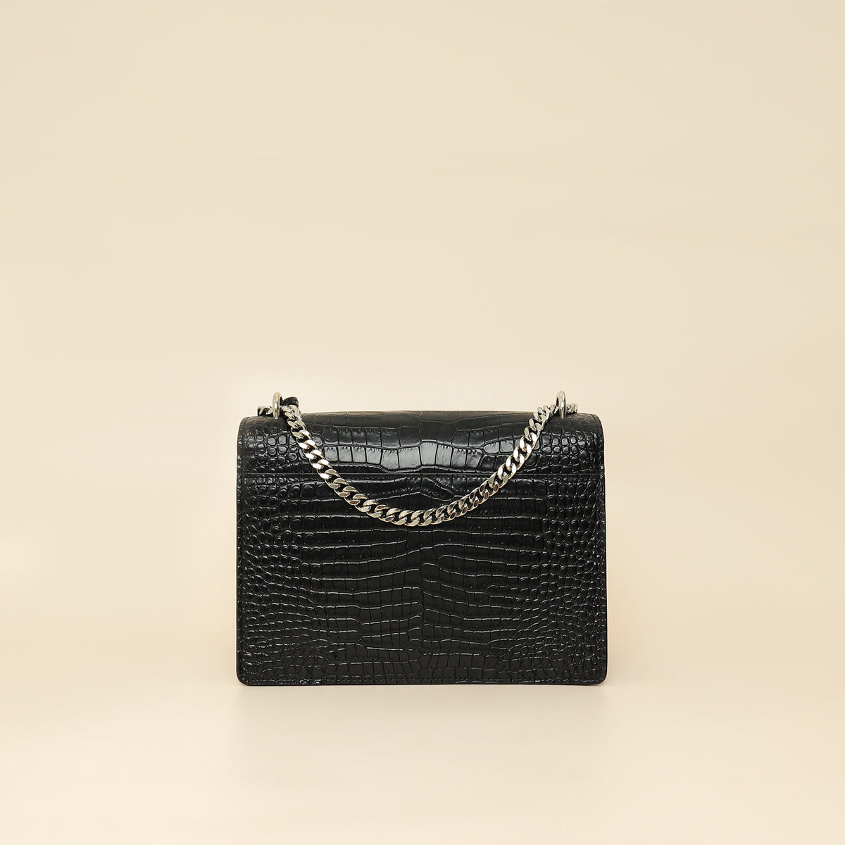YSL Black Croco Embossed Sunset Medium Bag