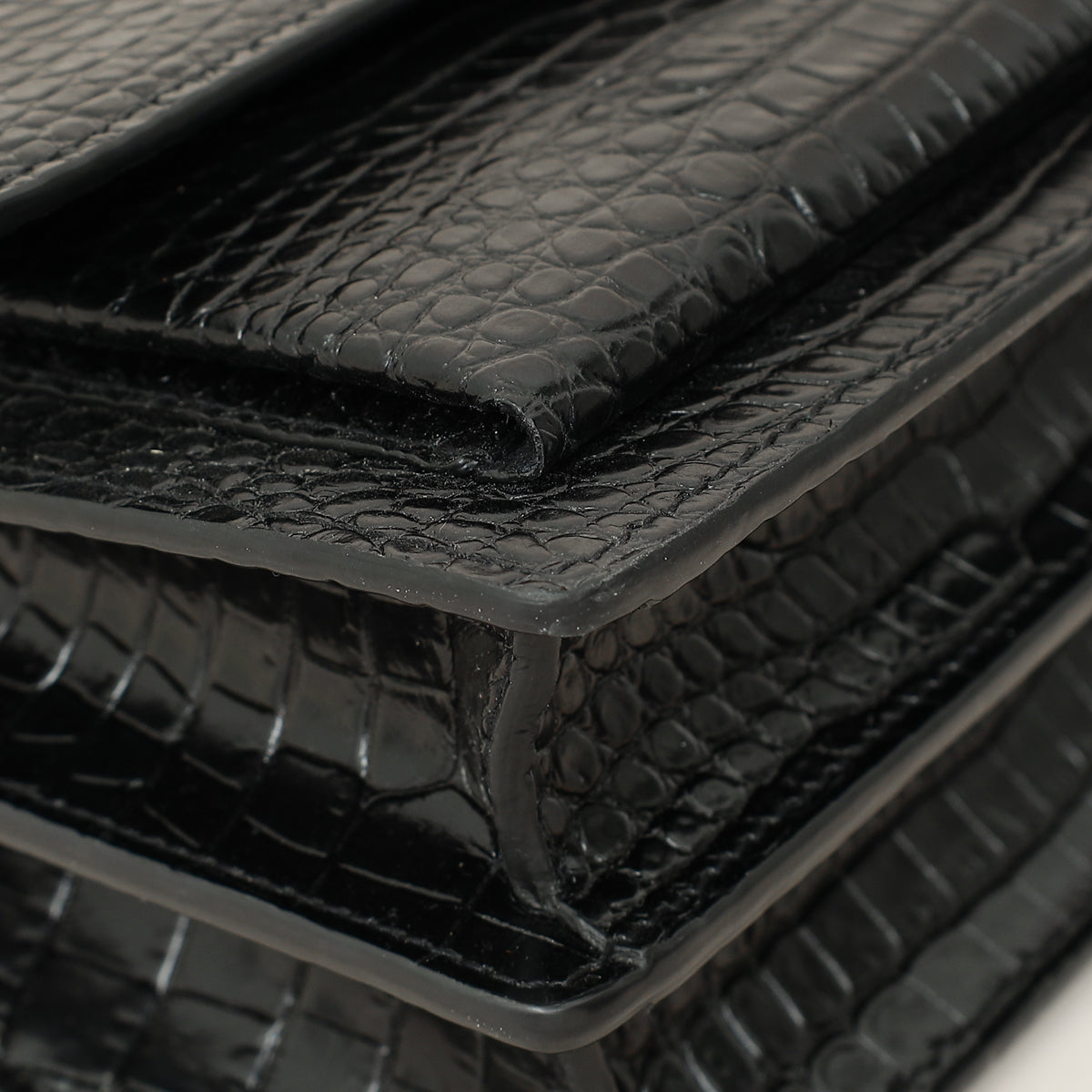 YSL Black Croco Embossed Sunset Medium Bag