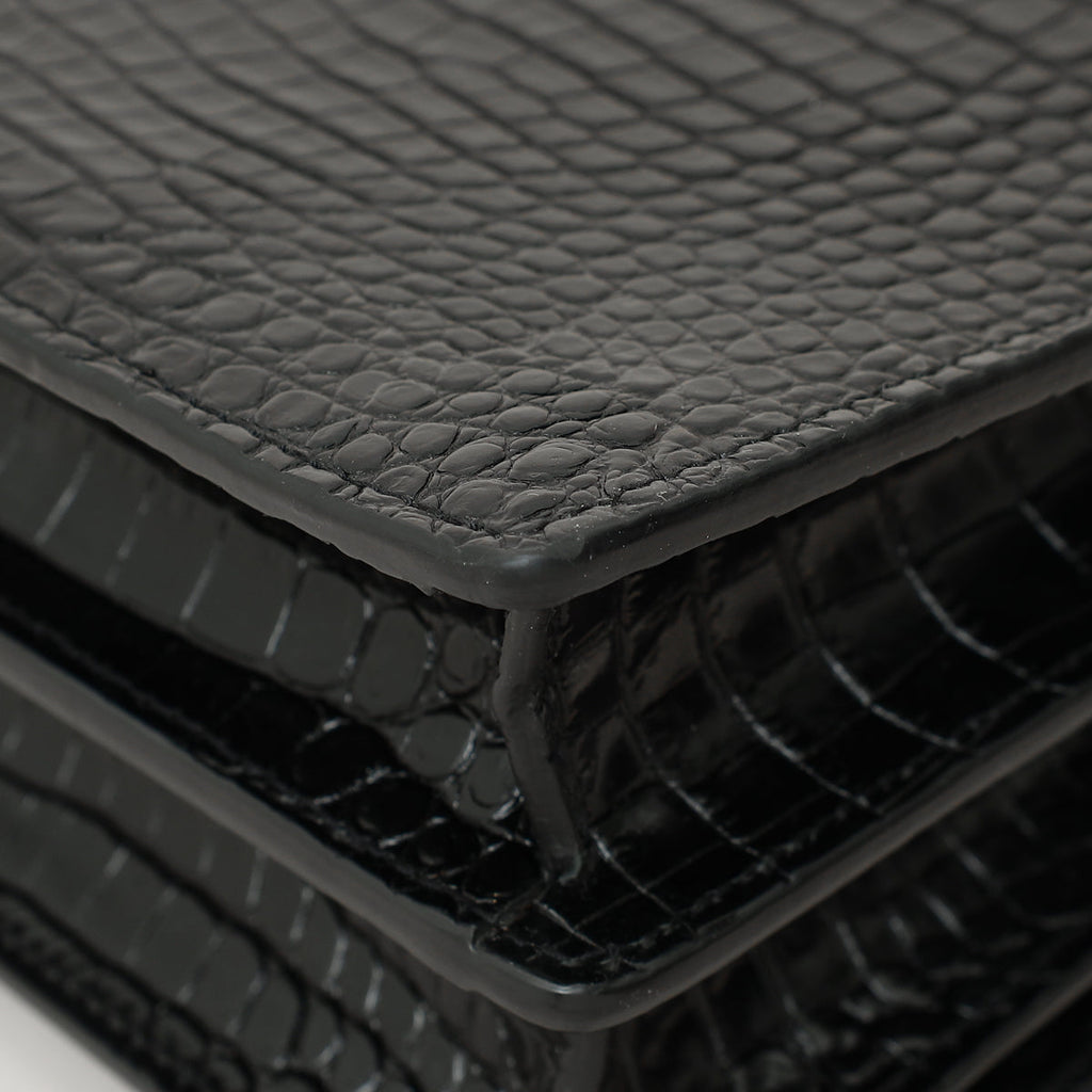 YSL Black Croco Embossed Sunset Medium Bag