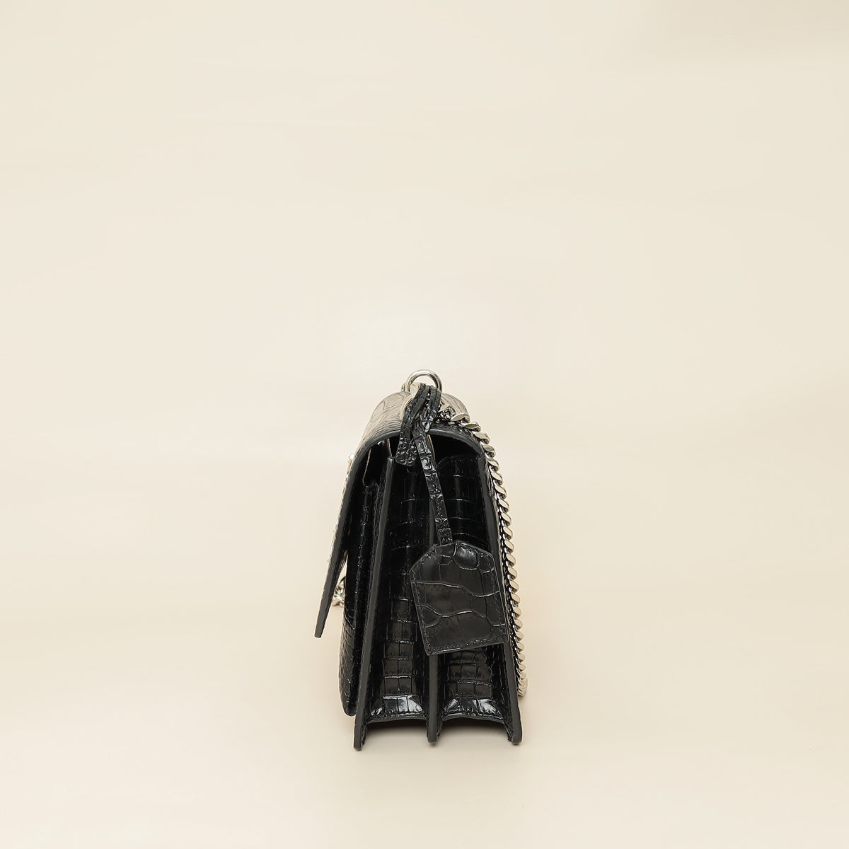YSL Black Croco Embossed Sunset Medium Bag