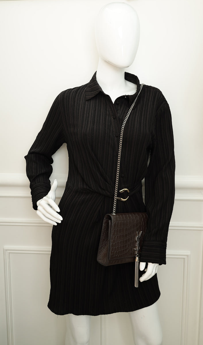 YSL Brown Croco Embossed Tassel Kate Bag