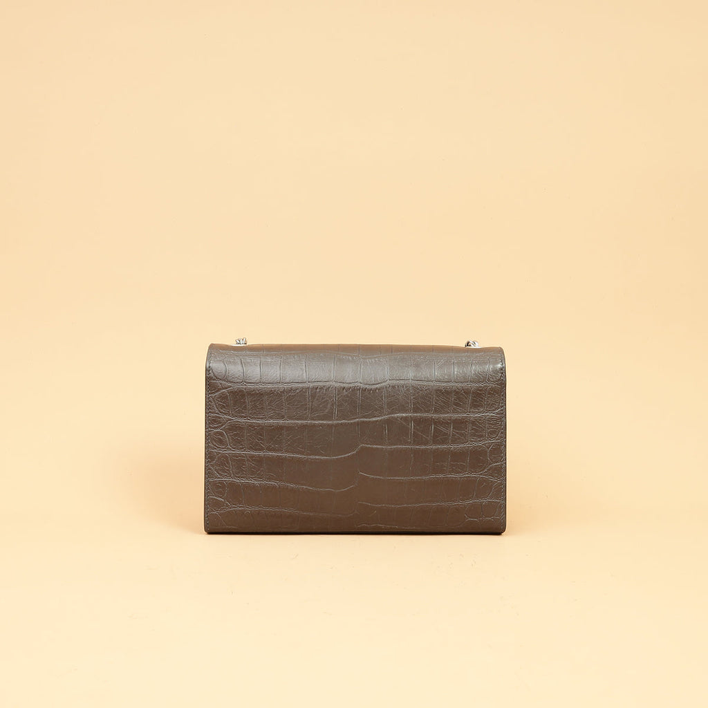 YSL Brown Croco Embossed Tassel Kate Bag