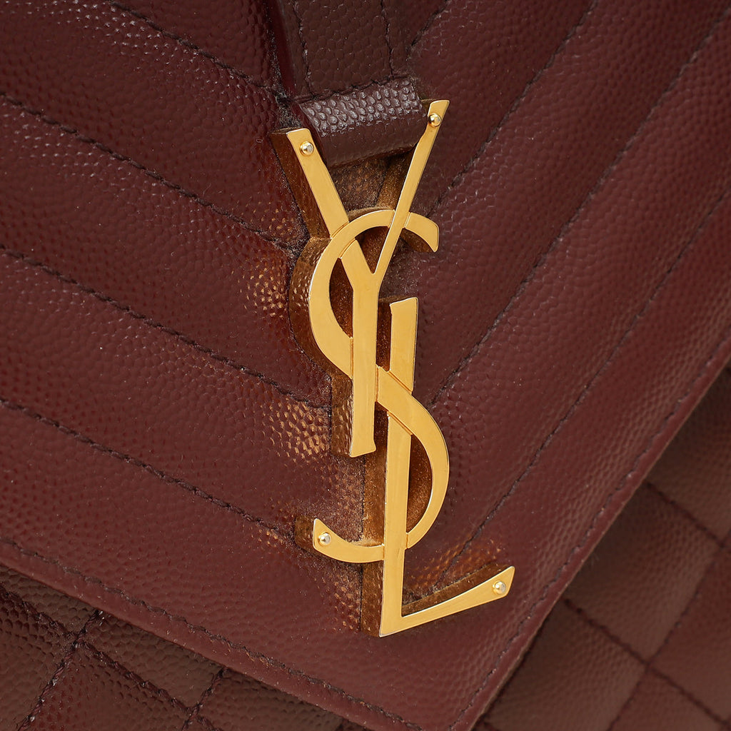 YSL Burgundy Mix Quilted Envelope Medium Flap Bag