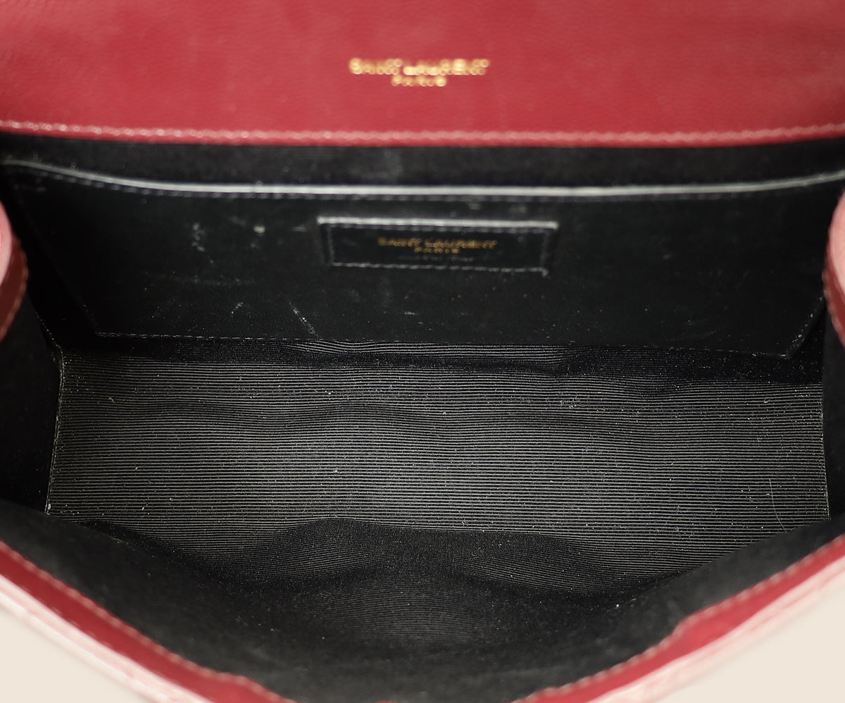 YSL Burgundy Mix Quilted Envelope Medium Flap Bag