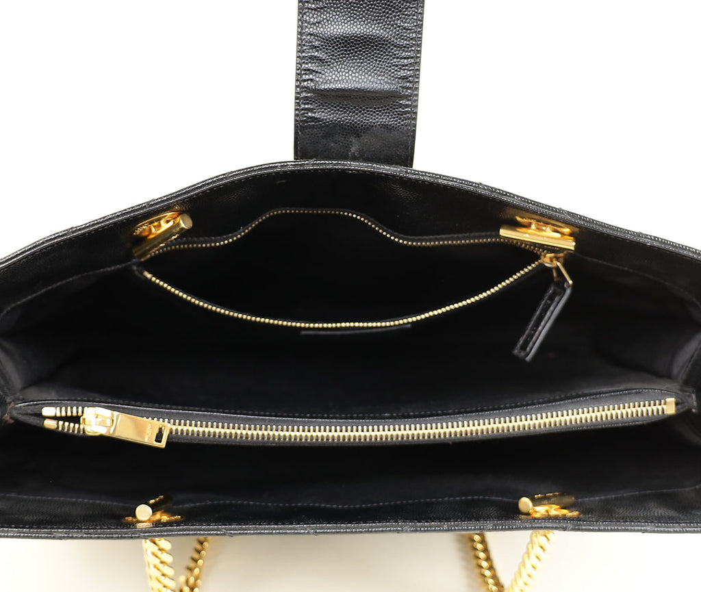 YSL Black Monogram Chevron Large Shopper Bag
