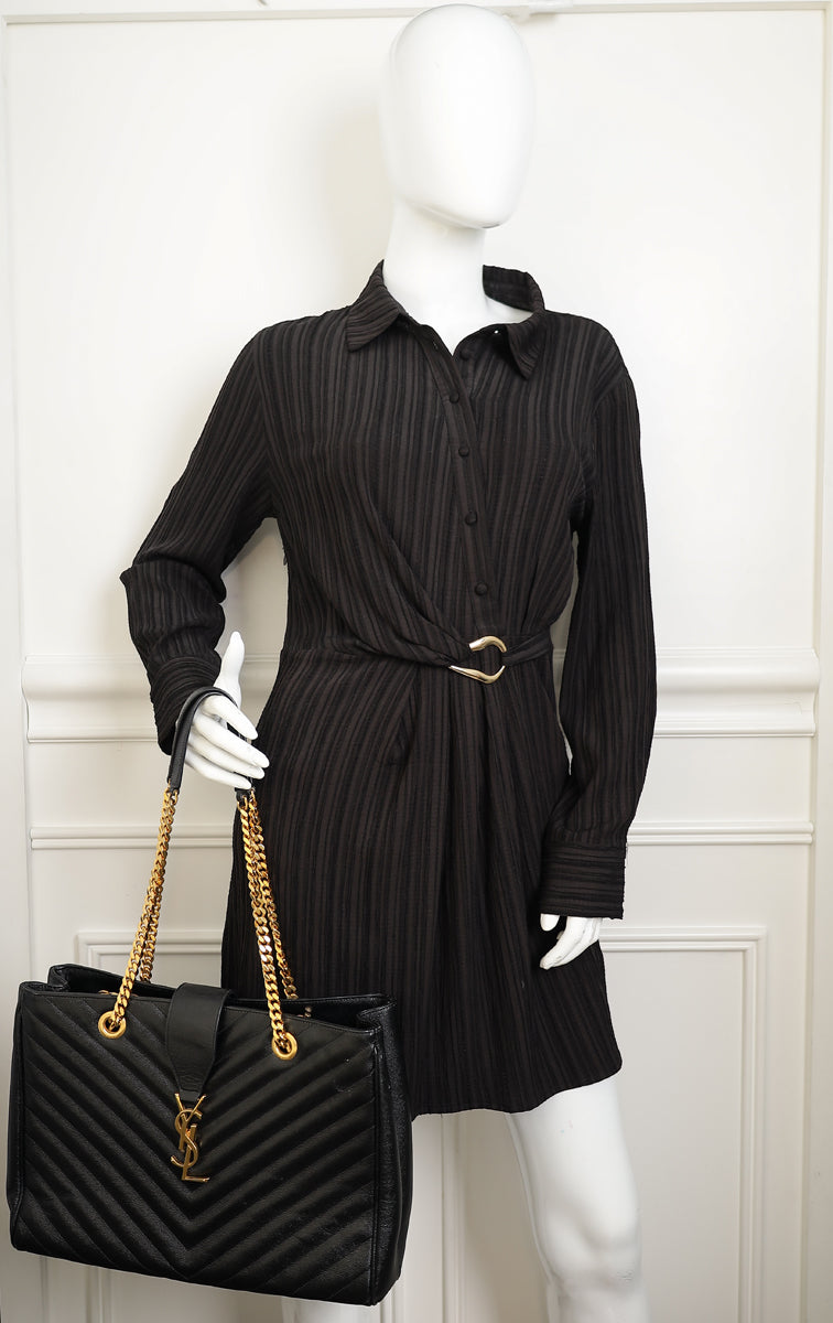 YSL Black Monogram Chevron Large Shopper Bag