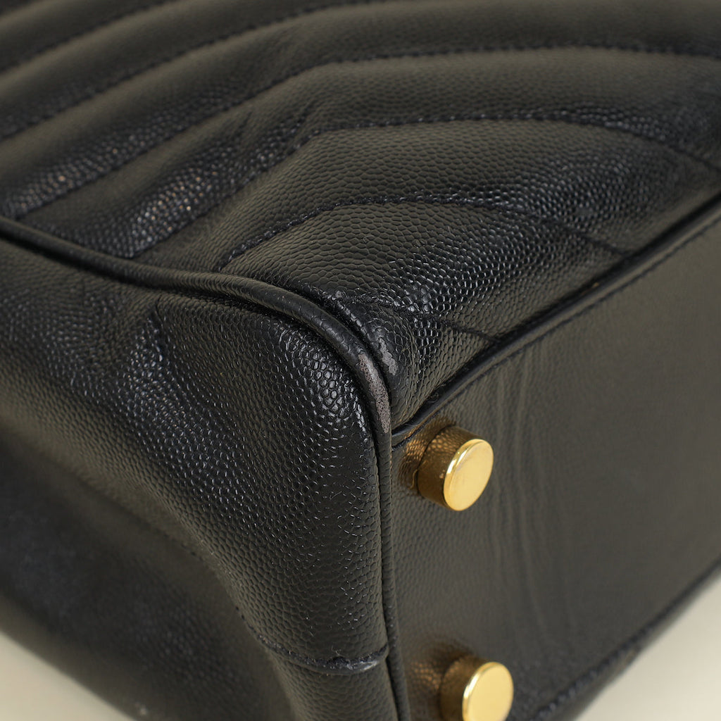 YSL Black Monogram Chevron Large Shopper Bag
