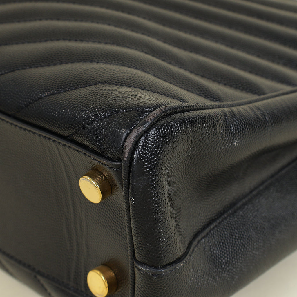 YSL Black Monogram Chevron Large Shopper Bag